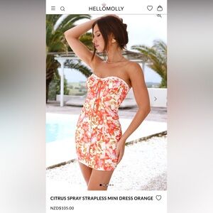 Hello Molly CITRUS SPRAY STRAPLESS MINI DRESS ORANGE